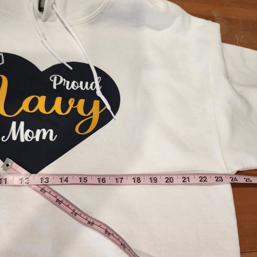 Proud Navy Mom‎ Hoodie Sweatshirt Womens Large White Gildan Pouch Military Pride - Picture 6 of 10